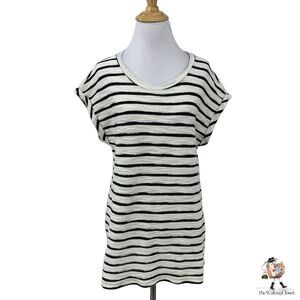 Jones New York Jacquard Striped Top Womens L Large Scoop Neck Cap Sleeves Shirt